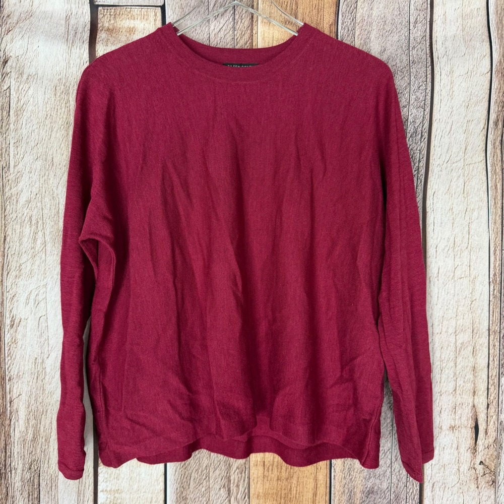Eileen Fisher Merino Wool Crewneck Sweater Burgundy Minimalist Capsule Size M